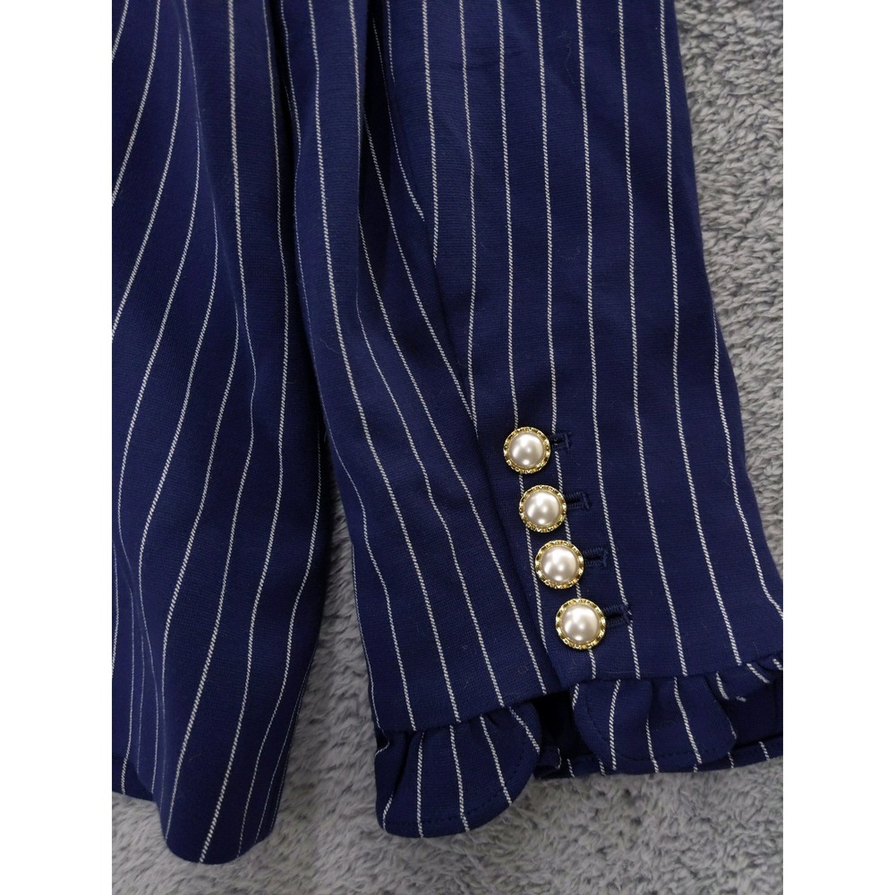 Chicos‎ Women's Blazer US Size 2 12/14 Navy Blue Striped Long Sleeve Ruffle Cuff - Picture 7 of 9